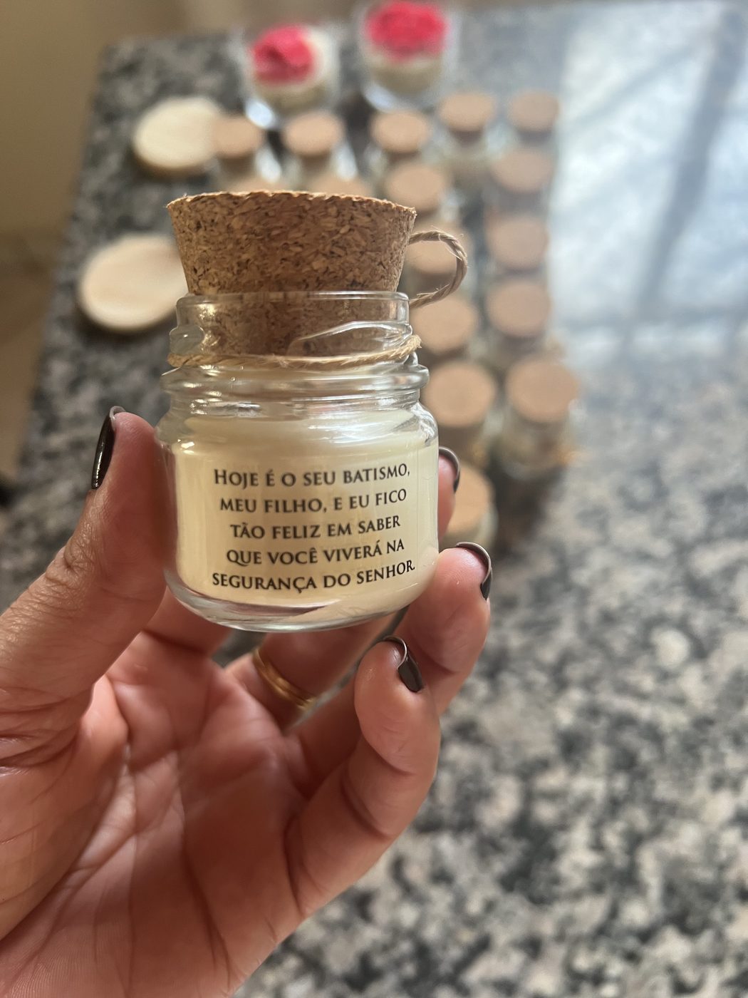 Mini pote personalizado com mensagem de batizado